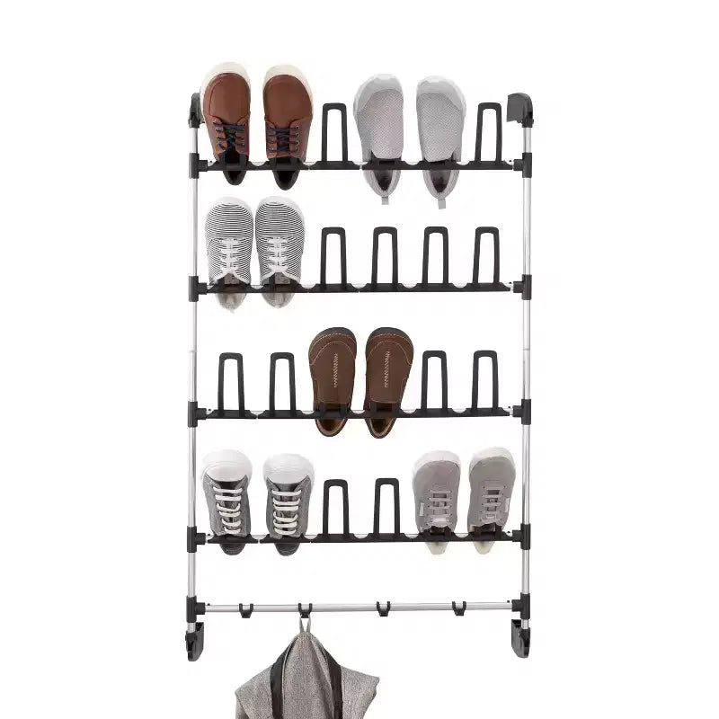 Scarpiera da appendere alla porta con 12 paia e 4 ganci per accessori, organizer per scarpe e cappelli con struttura in metallo