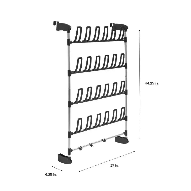 Scarpiera da appendere alla porta con 12 paia e 4 ganci per accessori, organizer per scarpe e cappelli con struttura in metallo
