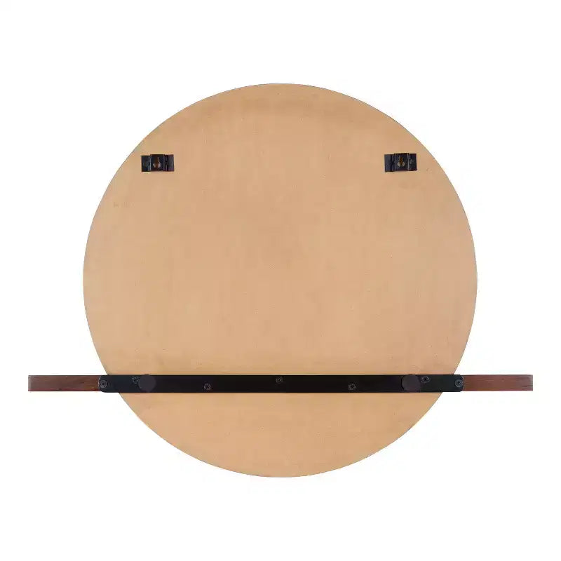 Specchio senza cornice tondo Fosset 30" x 24" con mensola, marrone noce, bordo smussato chic, legno di mango