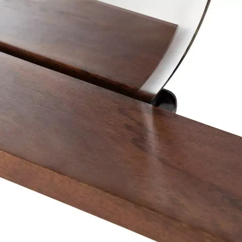 Specchio senza cornice tondo Fosset 30" x 24" con mensola, marrone noce, bordo smussato chic, legno di mango