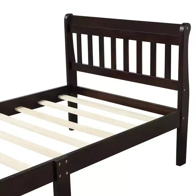 Letto a piattaforma a slitta in legno massello Twin Size con testiera e pediera a pannelli a giorno