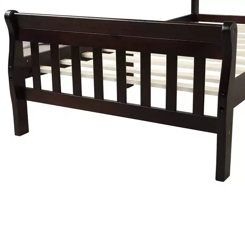 Letto a piattaforma a slitta in legno massello Twin Size con testiera e pediera a pannelli a giorno