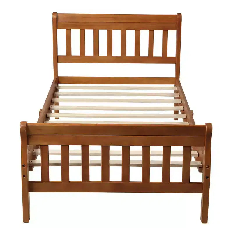 Letto a piattaforma a slitta in legno massello Twin Size con testiera e pediera a pannelli a giorno