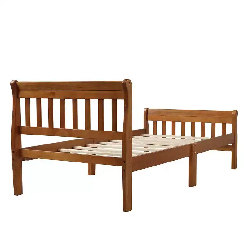 Letto a piattaforma a slitta in legno massello Twin Size con testiera e pediera a pannelli a giorno