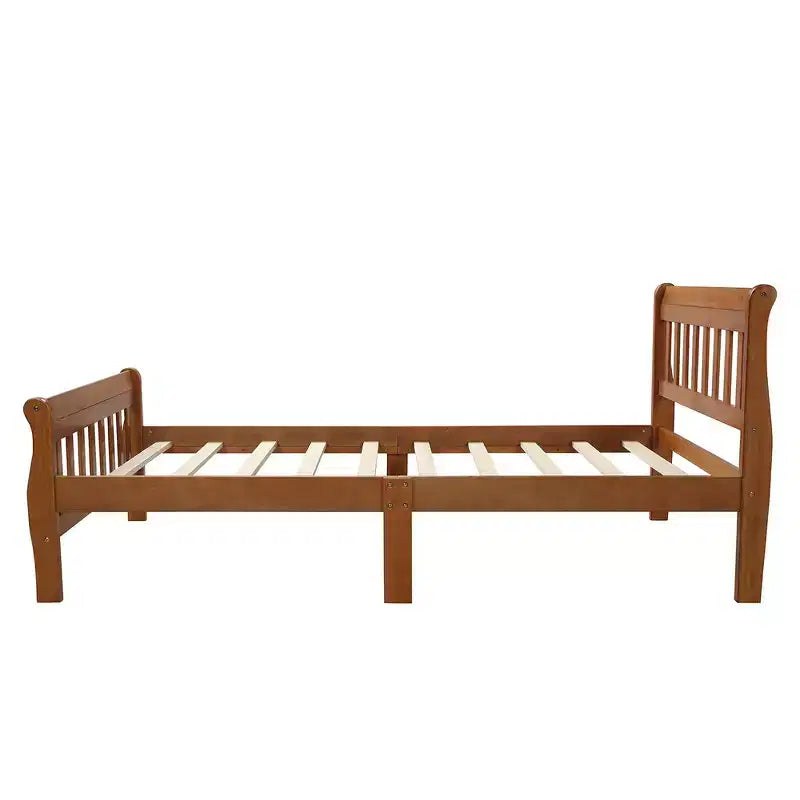Letto a piattaforma a slitta in legno massello Twin Size con testiera e pediera a pannelli a giorno