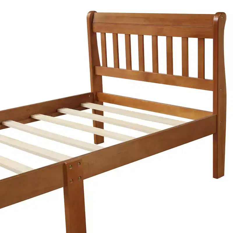 Letto a piattaforma a slitta in legno massello Twin Size con testiera e pediera a pannelli a giorno