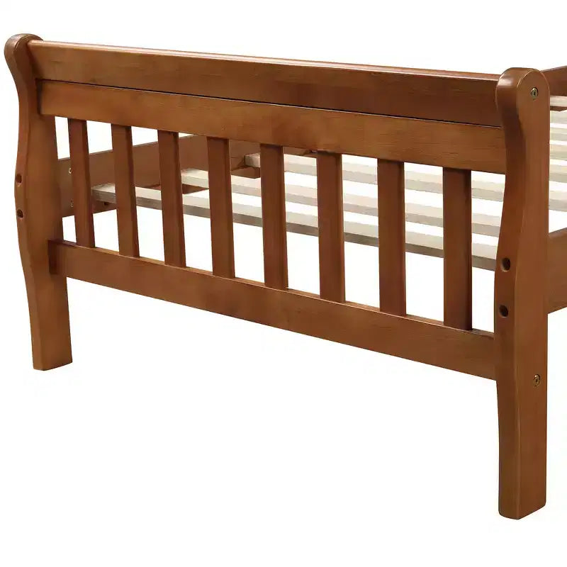 Letto a piattaforma a slitta in legno massello Twin Size con testiera e pediera a pannelli a giorno