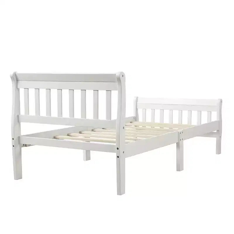 Letto a piattaforma a slitta in legno massello Twin Size con testiera e pediera a pannelli a giorno