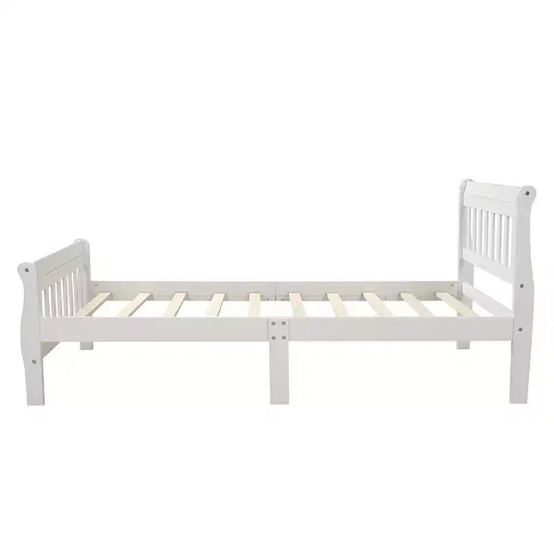 Letto a piattaforma a slitta in legno massello Twin Size con testiera e pediera a pannelli a giorno