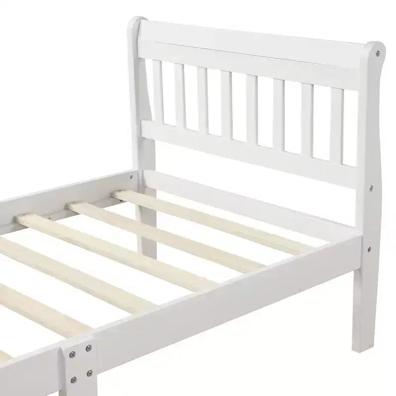 Letto a piattaforma a slitta in legno massello Twin Size con testiera e pediera a pannelli a giorno