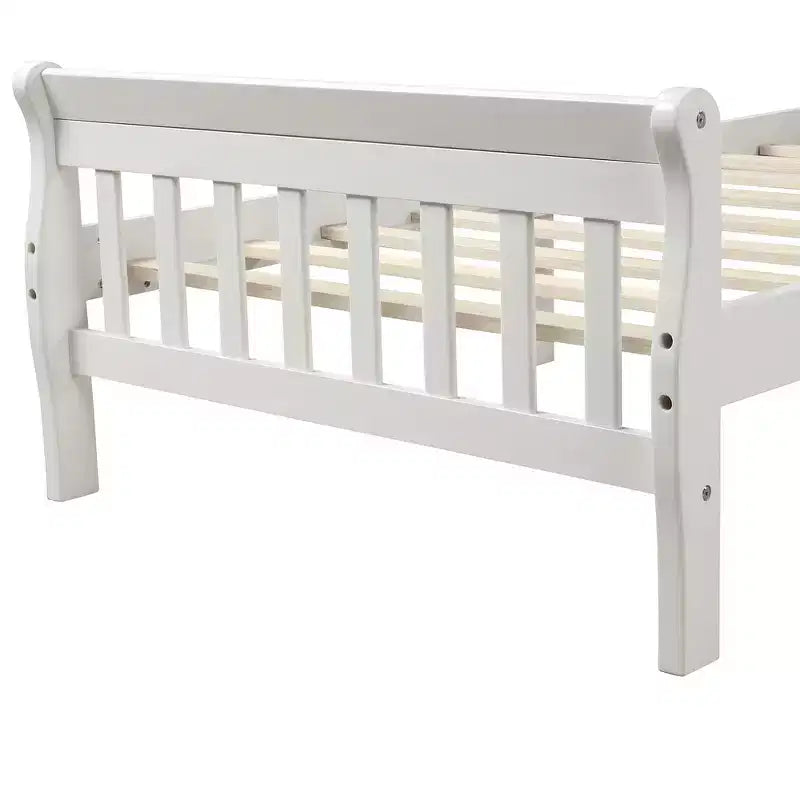 Letto a piattaforma a slitta in legno massello Twin Size con testiera e pediera a pannelli a giorno