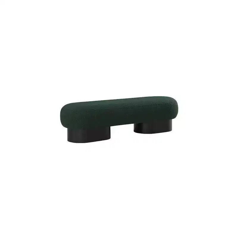 Panca Rivestita in Tessuto Bouclé con Base Nera, Crema