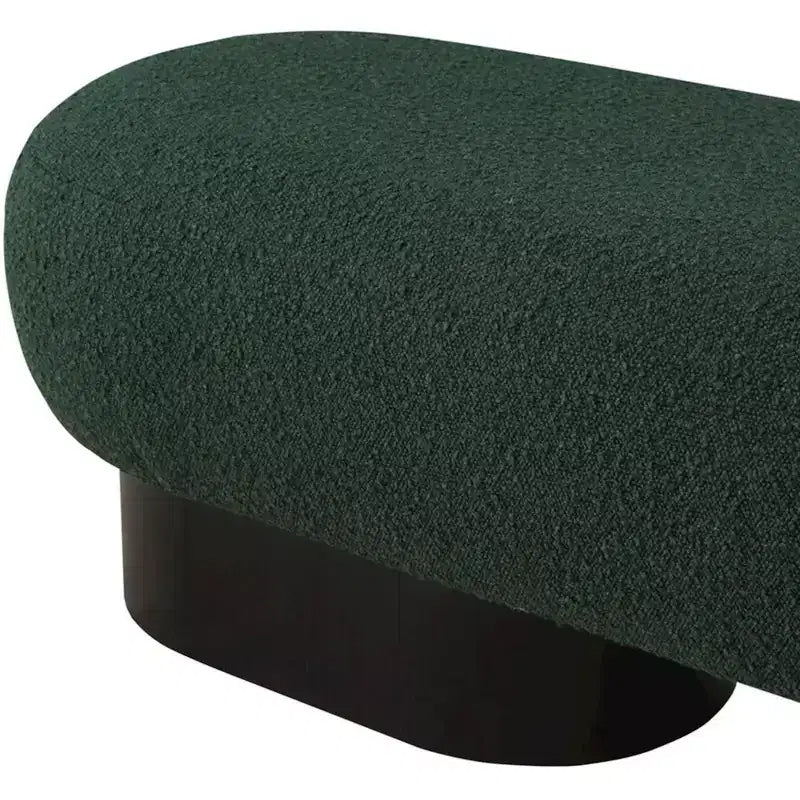 Panca Rivestita in Tessuto Bouclé con Base Nera, Crema