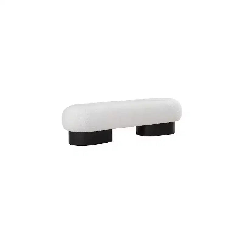 Panca Rivestita in Tessuto Bouclé con Base Nera, Crema