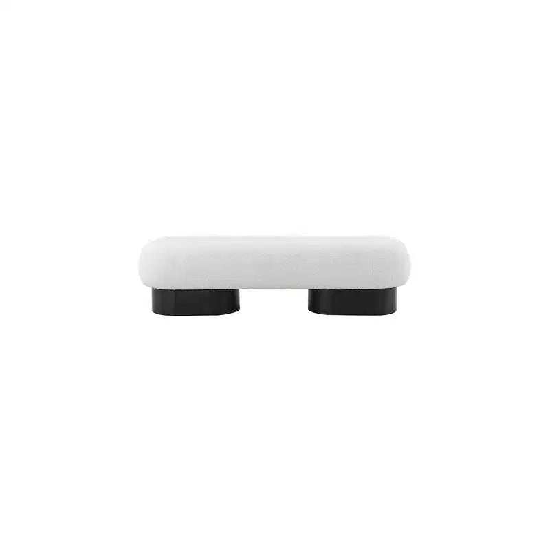 Panca Rivestita in Tessuto Bouclé con Base Nera, Crema