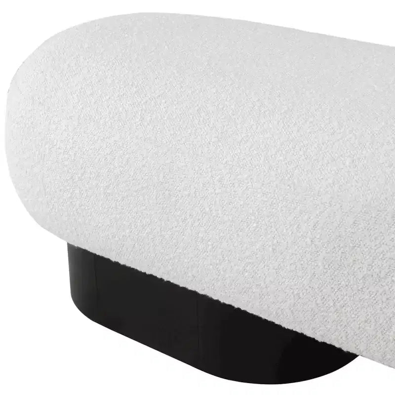 Panca Rivestita in Tessuto Bouclé con Base Nera, Crema
