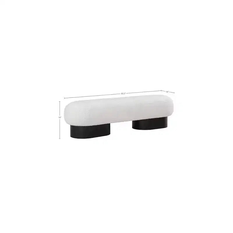 Panca Rivestita in Tessuto Bouclé con Base Nera, Crema