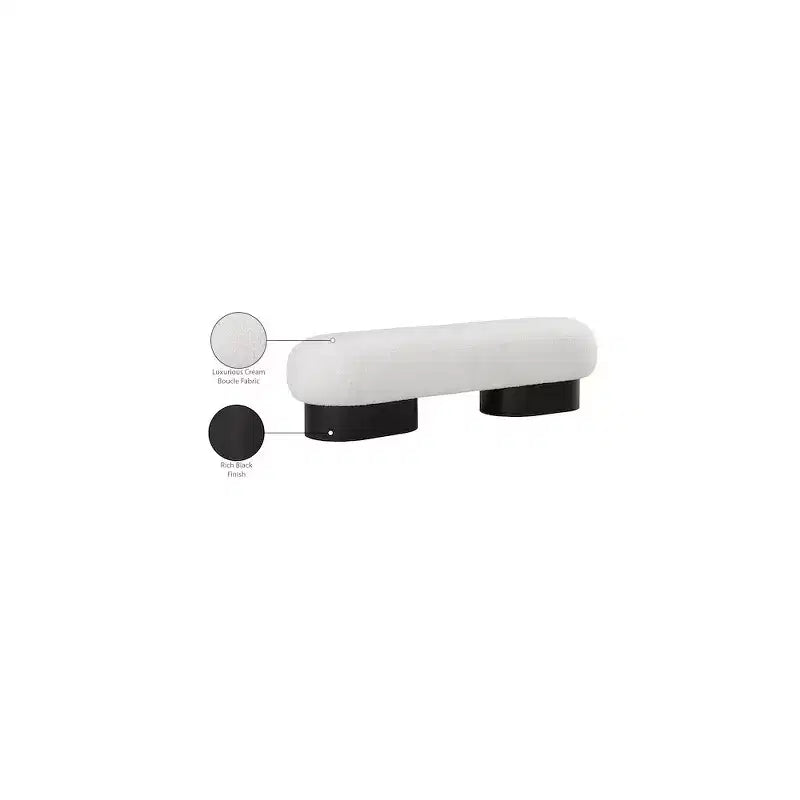 Panca Rivestita in Tessuto Bouclé con Base Nera, Crema