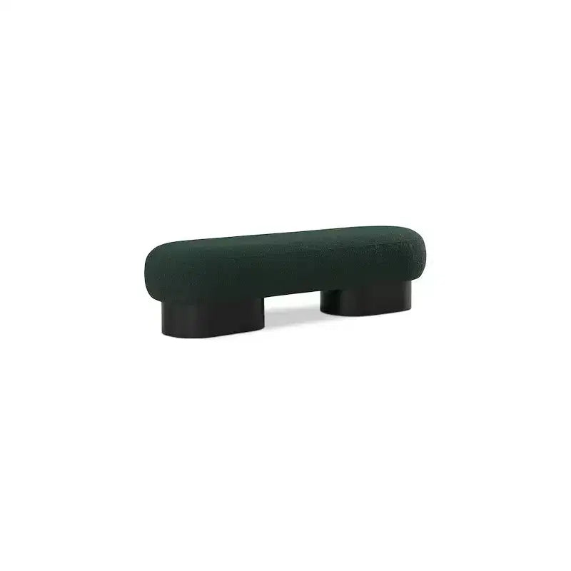 Panca Rivestita in Tessuto Bouclé con Base Nera, Crema