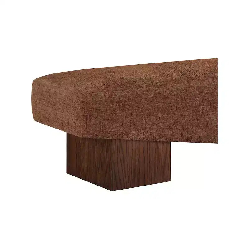Panca rivestita in tessuto di poliestere con base in legno di noce, Cognac