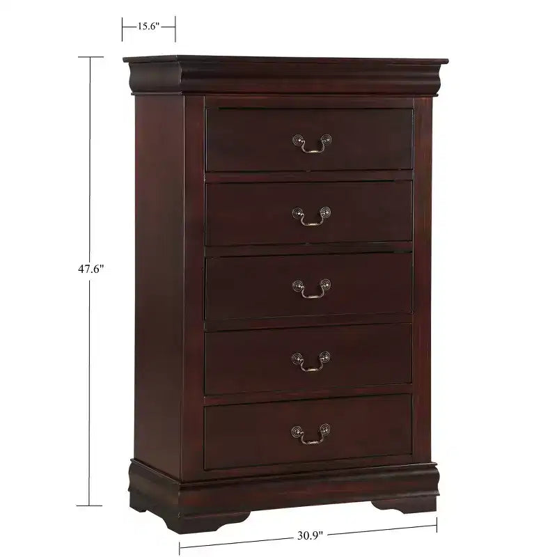 Comodino/Comò Moderno a 5 Cassetti in Legno Massello con Dettagli in Ottone, Mobile Contenitore per Camera da Letto