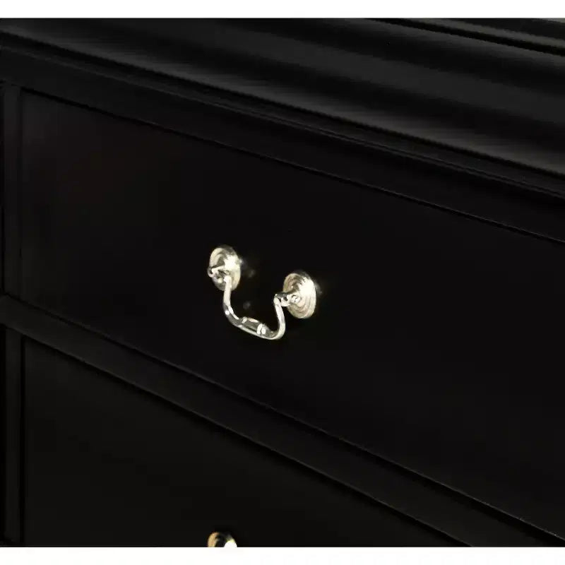 Comodino/Comò Moderno a 5 Cassetti in Legno Massello con Dettagli in Ottone, Mobile Contenitore per Camera da Letto