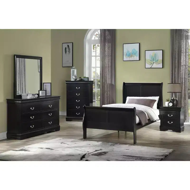 Comodino/Comò Moderno a 5 Cassetti in Legno Massello con Dettagli in Ottone, Mobile Contenitore per Camera da Letto