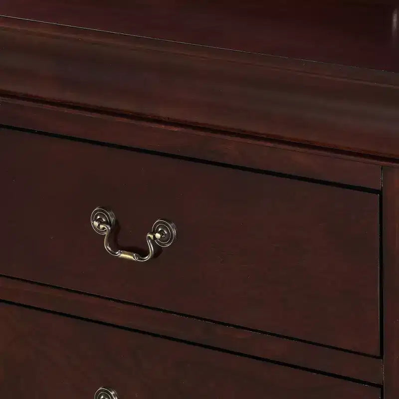 Comodino/Comò Moderno a 5 Cassetti in Legno Massello con Dettagli in Ottone, Mobile Contenitore per Camera da Letto