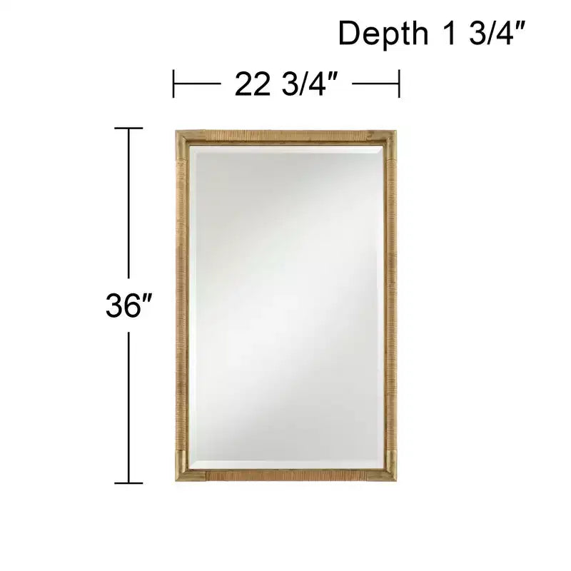 Specchio da parete rettangolare da bagno dorato anticato e rattan 23" x 36", stile Modern Farmhouse