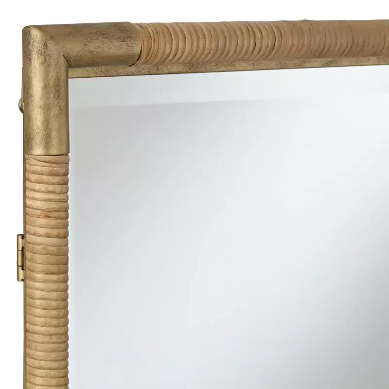 Specchio da parete rettangolare da bagno dorato anticato e rattan 23" x 36", stile Modern Farmhouse