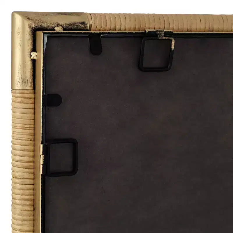 Specchio da parete rettangolare da bagno dorato anticato e rattan 23" x 36", stile Modern Farmhouse