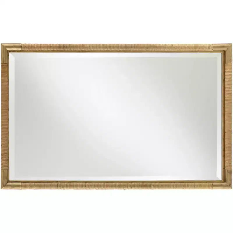 Specchio da parete rettangolare da bagno dorato anticato e rattan 23" x 36", stile Modern Farmhouse