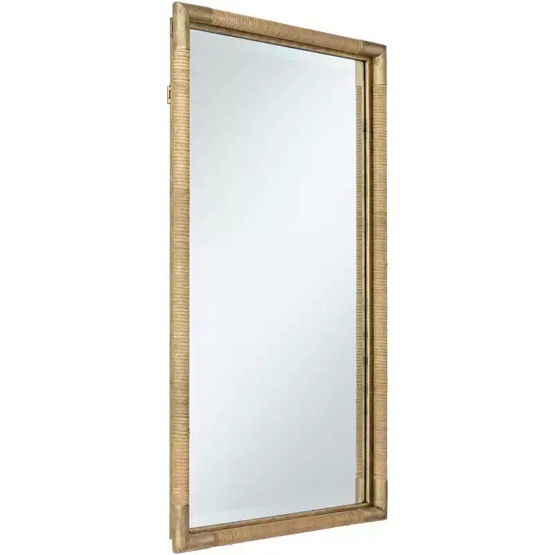 Specchio da parete rettangolare da bagno dorato anticato e rattan 23" x 36", stile Modern Farmhouse