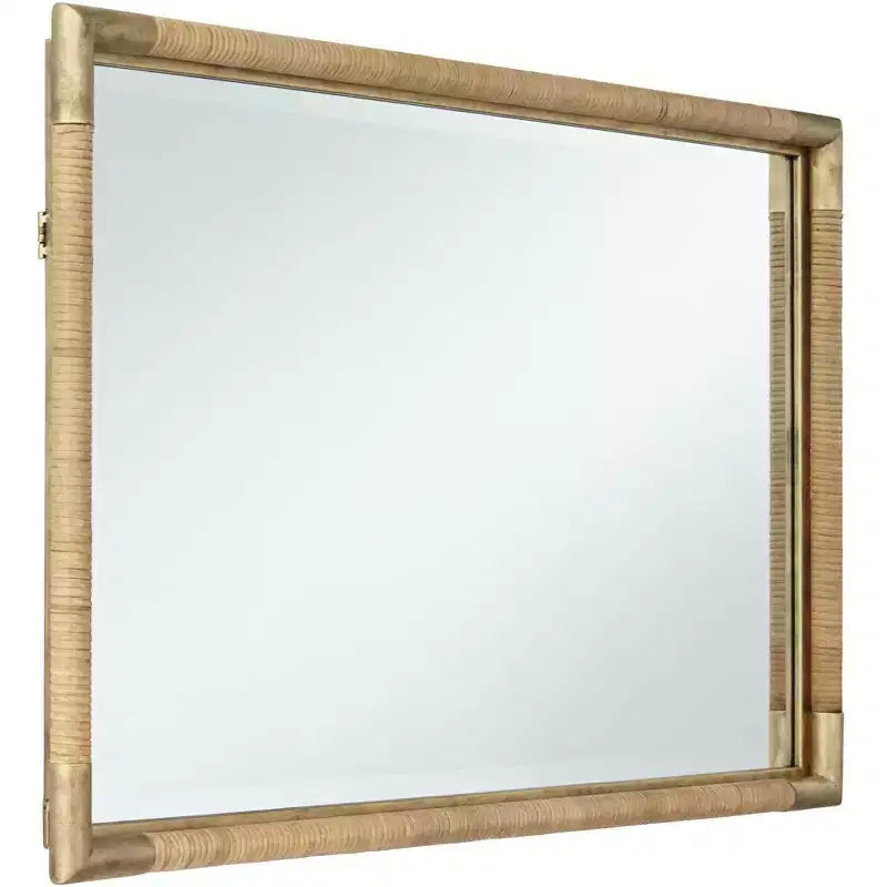 Specchio da parete rettangolare da bagno dorato anticato e rattan 23" x 36", stile Modern Farmhouse