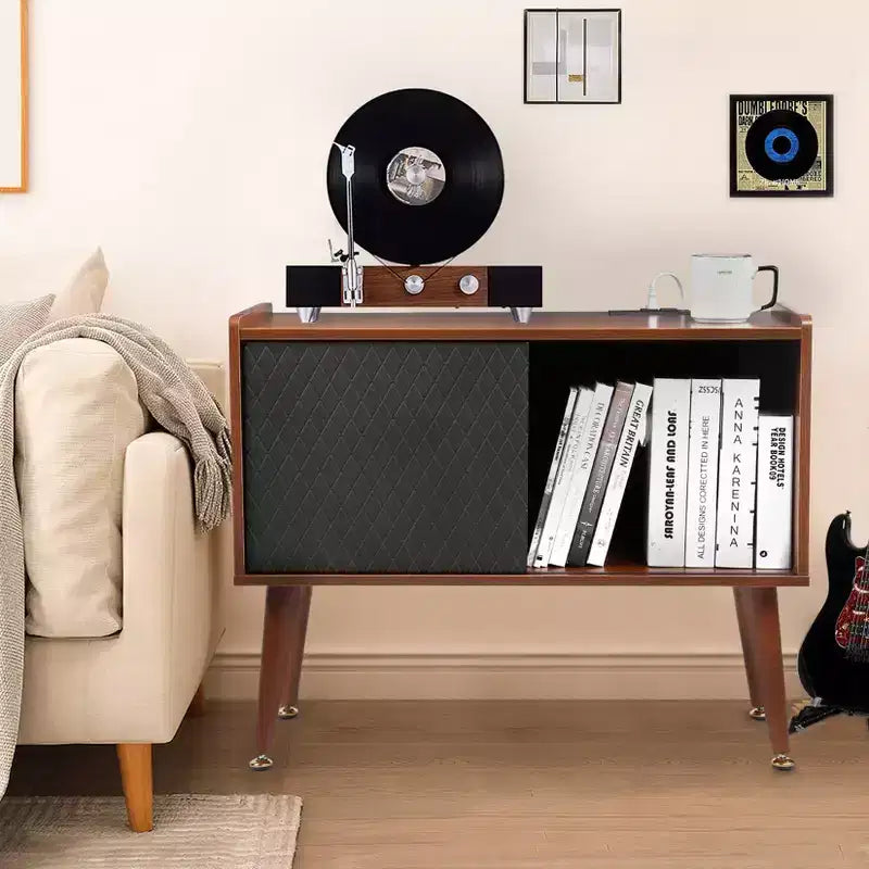 Mobile giradischi con stazione di ricarica e porte USB - Contiene fino a 300 album, Grande armadietto per dischi in vinile, Tavolino d'appoggio, Tavolino laterale