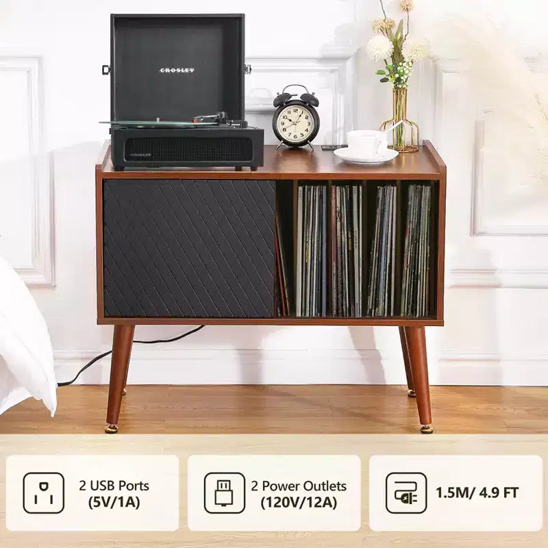 Mobile giradischi con stazione di ricarica e porte USB - Contiene fino a 300 album, Grande armadietto per dischi in vinile, Tavolino d'appoggio, Tavolino laterale