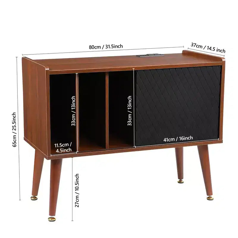 Mobile giradischi con stazione di ricarica e porte USB - Contiene fino a 300 album, Grande armadietto per dischi in vinile, Tavolino d'appoggio, Tavolino laterale