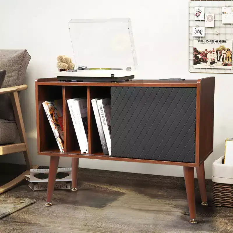 Mobile giradischi con stazione di ricarica e porte USB - Contiene fino a 300 album, Grande armadietto per dischi in vinile, Tavolino d'appoggio, Tavolino laterale