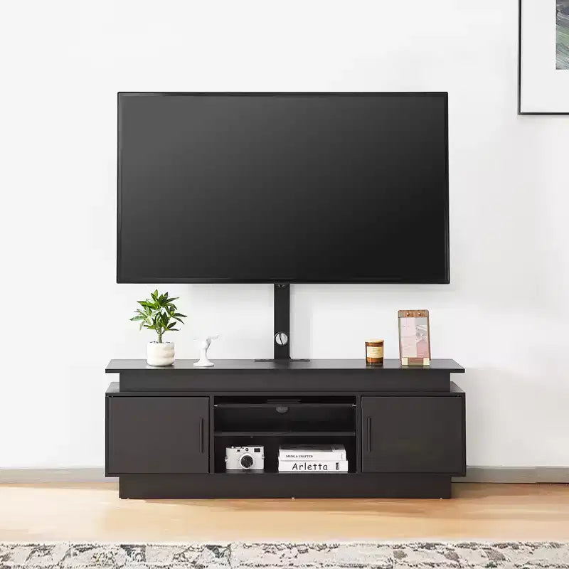 Mobile porta TV da 52" con supporto per TV fino a 75", centro multimediale con presa di corrente, regolabile in altezza, nero