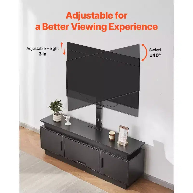 Mobile porta TV da 52" con supporto per TV fino a 75", centro multimediale con presa di corrente, regolabile in altezza, nero