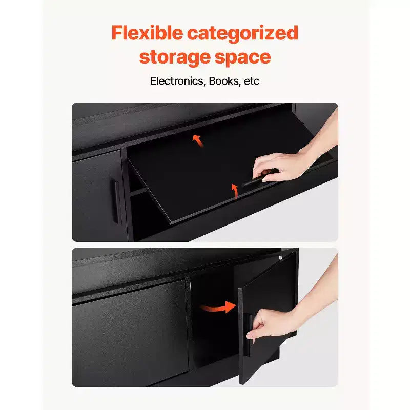 Mobile porta TV da 52" con supporto per TV fino a 75", centro multimediale con presa di corrente, regolabile in altezza, nero