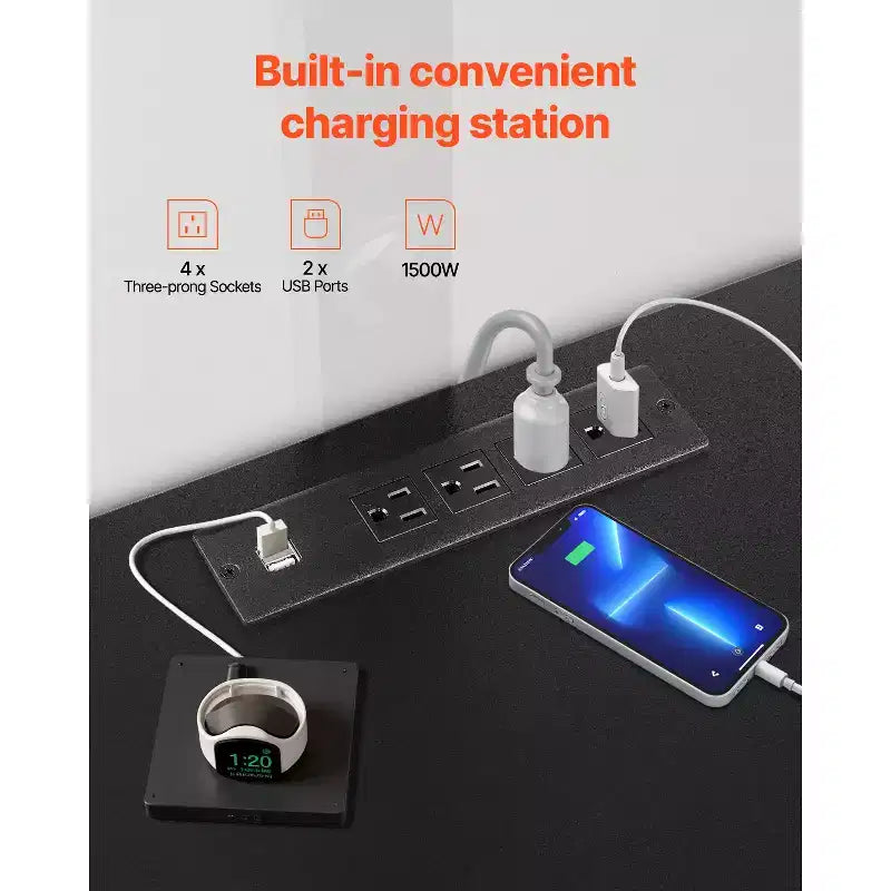 Mobile porta TV da 52" con supporto per TV fino a 75", centro multimediale con presa di corrente, regolabile in altezza, nero