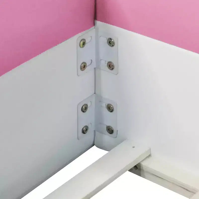 Letto da terra Montessori imbottito in PU con recinzione e scale, Queen Size con doghe per bambini e bambine, rosa+bianco