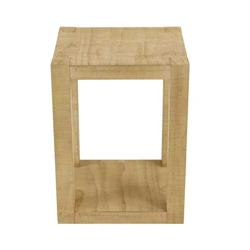 Tavolino Celeste da Divano Geometrico a Giorno in Legno Rustico, Marrone