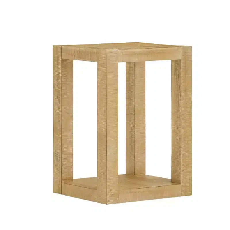 Tavolino Celeste da Divano Geometrico a Giorno in Legno Rustico, Marrone
