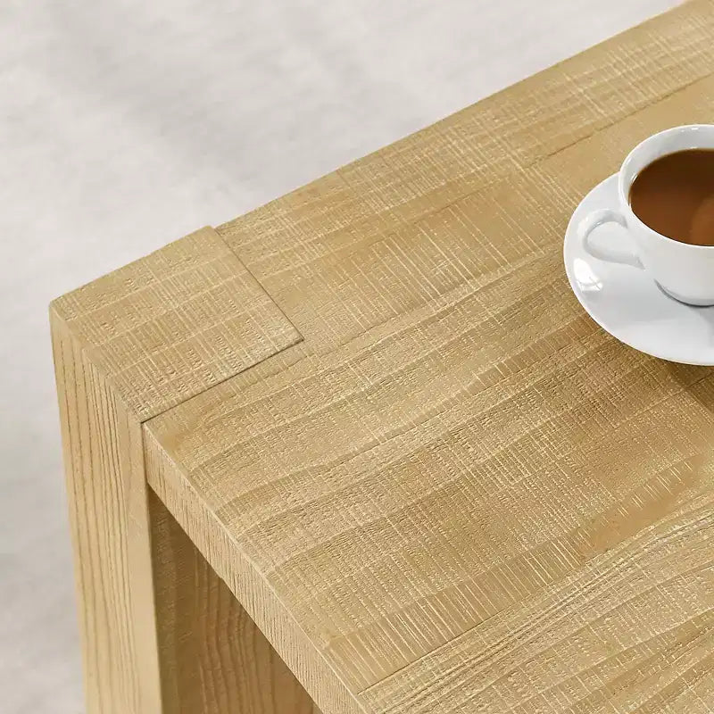 Tavolino Celeste da Divano Geometrico a Giorno in Legno Rustico, Marrone