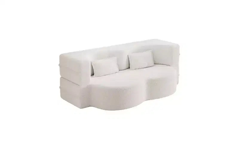Divano moderno da terra con 2 cuscini, divano letto convertibile in tessuto Teddy imbottito in schiuma per soggiorno