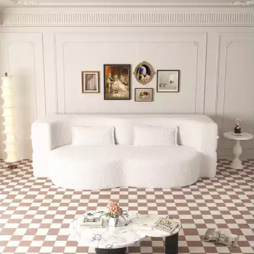 Divano moderno da terra con 2 cuscini, divano letto convertibile in tessuto Teddy imbottito in schiuma per soggiorno
