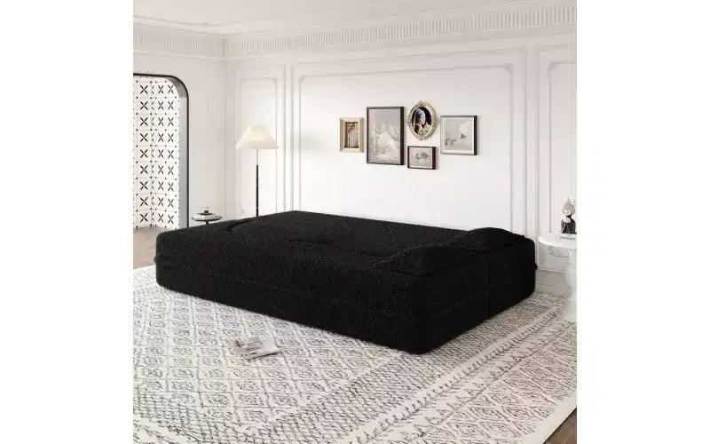 Divano moderno da terra con 2 cuscini, divano letto convertibile in tessuto Teddy imbottito in schiuma per soggiorno