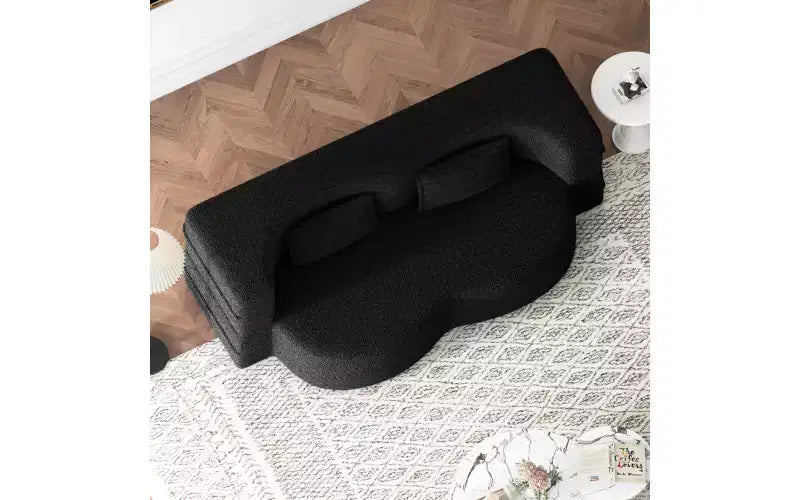 Divano moderno da terra con 2 cuscini, divano letto convertibile in tessuto Teddy imbottito in schiuma per soggiorno